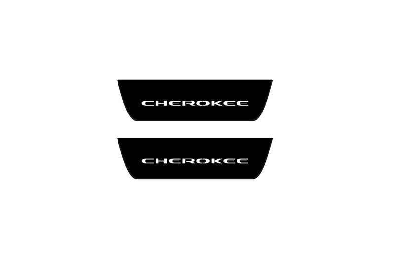 stainless steel illuminated door sill protectors with Jeep Cherokee KL 2014+ with Cherokee logo