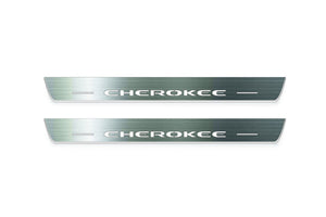 LED door sill plates Jeep Cherokee KL 2014+ in stainless steel with Cherokee logo
