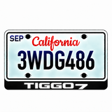 Chery TIGGO 7 illuminated LED license plate badge with solid lettering below an illustrative US plate; plate not included