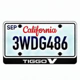 Chery TIGGO V illuminated LED license plate badge with solid lettering below an illustrative US plate; plate not included