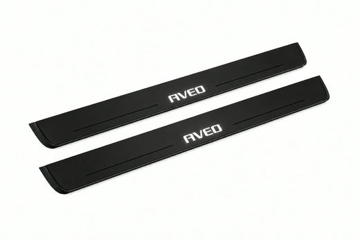Chevrolet Aveo II T300 2011–2026 — Matte PRO LED Door Sills — Aveo Logo