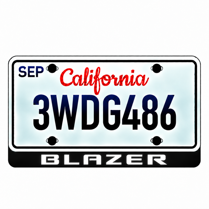Chevrolet BLAZER illuminated LED license plate badge with solid lettering below an illustrative US plate; plate not included