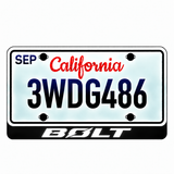 Chevrolet BOLT illuminated LED license plate badge with solid lettering below an illustrative US plate; plate not included