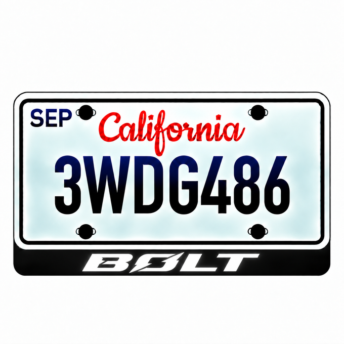 Chevrolet BOLT illuminated LED license plate badge with solid lettering below an illustrative US plate; plate not included