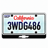 Chevrolet Bowtie illuminated LED license plate badge with solid lettering below an illustrative US plate; plate not included