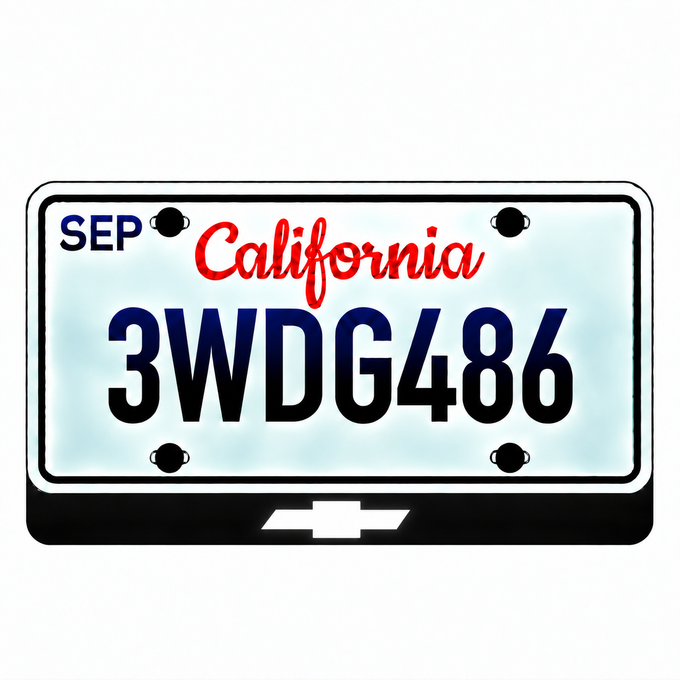 Chevrolet Bowtie illuminated LED license plate badge with solid lettering below an illustrative US plate; plate not included