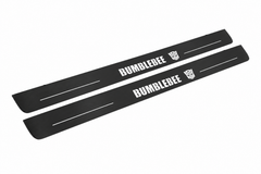 Chevrolet Camaro V E37 BumbleBee Matte PRO LED door sills, FRONT two-piece catalogue illustration, matte black with white illumination
