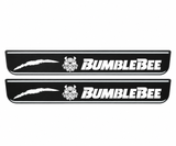Chevrolet Camaro V E37 BumbleBee Type 2 Matte PRO LED door sills, FRONT two-piece catalogue illustration, matte black with white illumination