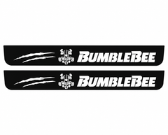 Chevrolet Camaro VI BumbleBee Type 1 Matte PRO LED door sills, FRONT two-piece catalogue illustration, matte black with white illumination