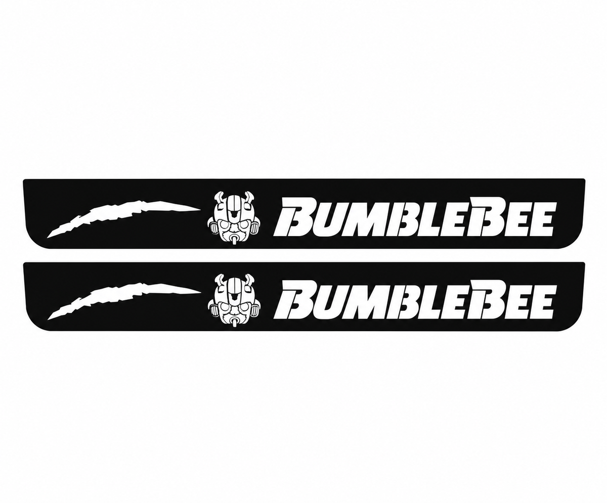Chevrolet Camaro VI BumbleBee Type 2 Matte PRO LED door sills, FRONT two-piece catalogue illustration, matte black with white illumination