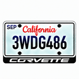 Chevrolet CORVETTE illuminated LED license plate badge with solid lettering below an illustrative US plate; plate not included