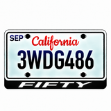 Chevrolet FIFTY illuminated LED license plate badge with solid lettering below an illustrative US plate; plate not included