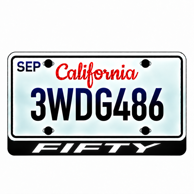 Chevrolet FIFTY illuminated LED license plate badge with solid lettering below an illustrative US plate; plate not included