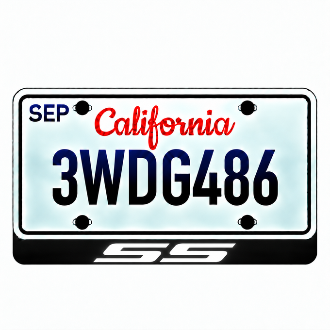 Chevrolet SS illuminated LED license plate badge with solid lettering below an illustrative US plate; plate not included