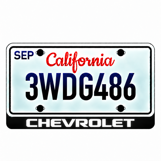 Chevrolet CHEVROLET illuminated LED license plate badge with solid lettering below an illustrative US plate; plate not included