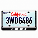 Chrysler 300 illuminated LED license plate badge with solid lettering below an illustrative US plate; plate not included