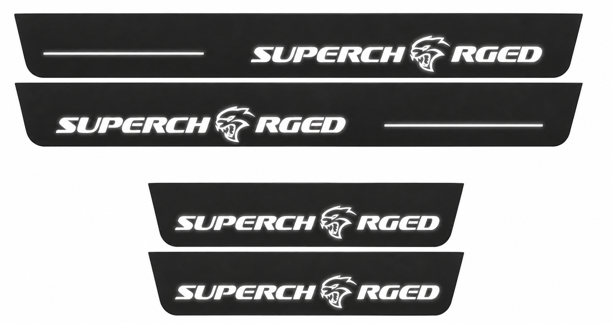 Chrysler 300 Sedan LD Supercharged Type 2 Matte PRO LED door sills, FRONT and REAR four-piece illustration, matte black with white illumination