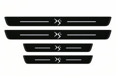 Catalog illustration of two front and two rear black Matte PRO LED door sill plates with illuminated DS4 lettering for Citroën DS4 B75.