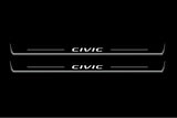 Honda Civic X coupe 2016+ LED door sill plates in stainless steel with Civic logo