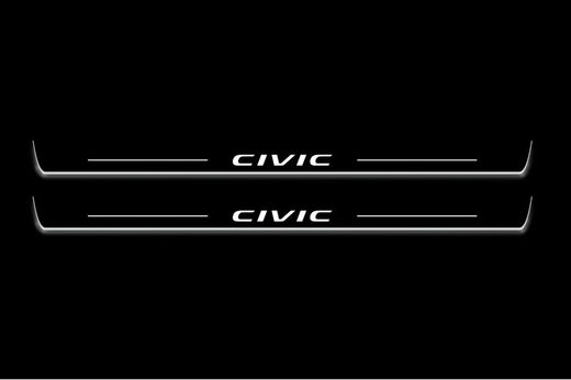 Honda Civic Coupe 2015–2020 — Stainless Steel LED Door Sills — Civic Logo