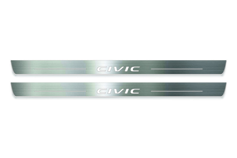Honda Civic X coupe 2016+ LED door sill plates stainless steel with Civic logo