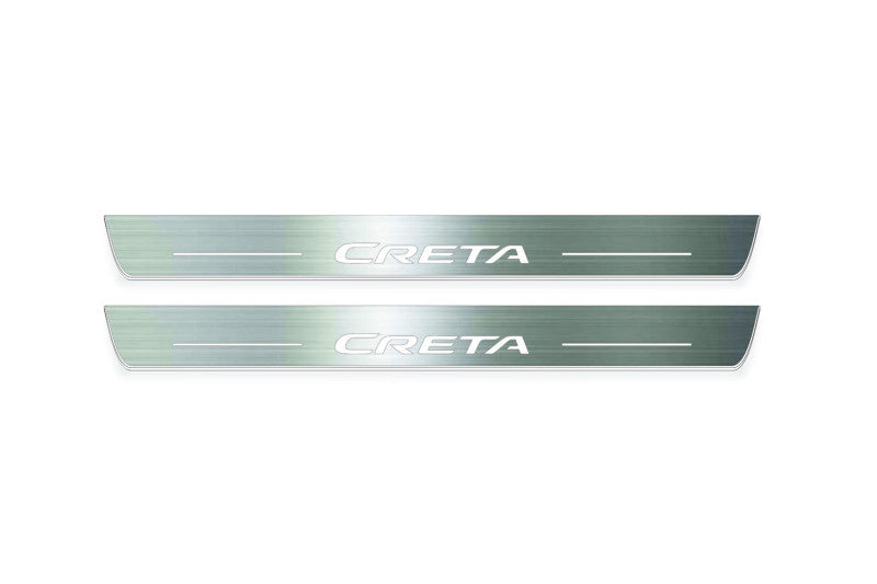 LED door sill plates Hyundai Creta I 2016+ stainless steel with Creta logo