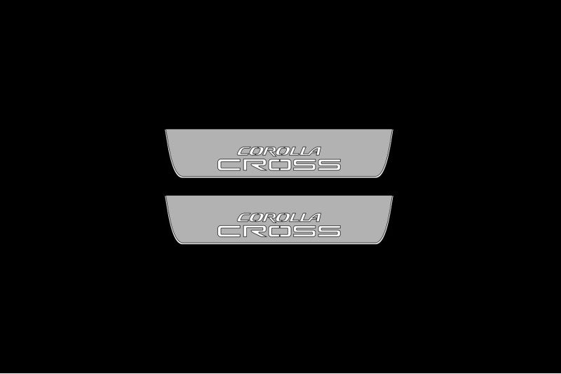Illuminated LED Door Sill Tread Plates Toyota Corolla Cross 2020+ With Corolla Cross Logo Toyota Led Door Sills decoinfabric