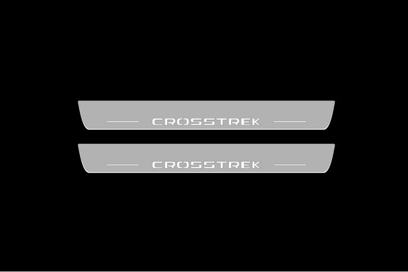 Illuminated LED Door Sill Tread Plates Subaru Crosstrek II 2017-2022 With Crosstrek Logo Subaru Led Door Sills opdesign