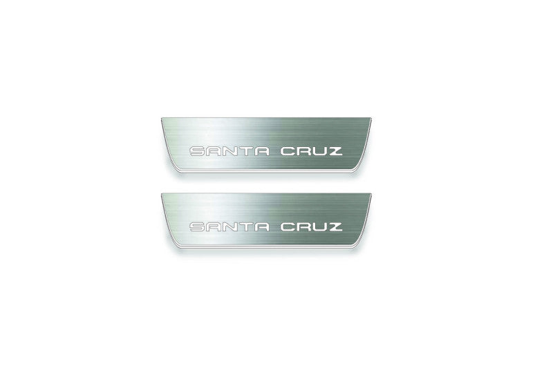 Hyundai Santa Cruz NX4 2021+ LED door sill plates stainless steel with Santa Cruz logo