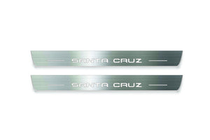 Hyundai Santa Cruz NX4 2021+ door sill plates in stainless steel with Santa Cruz logo