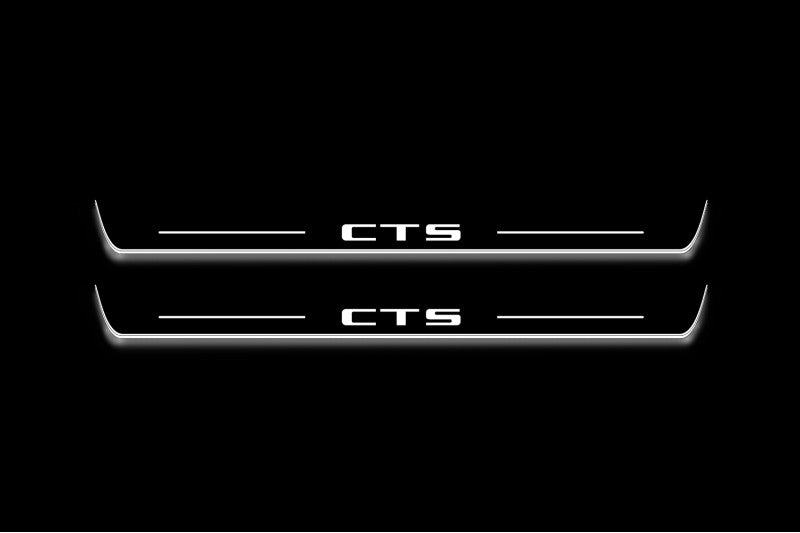 Cadillac CTS II 2007+ LED door sill plates in stainless steel with CTS logo