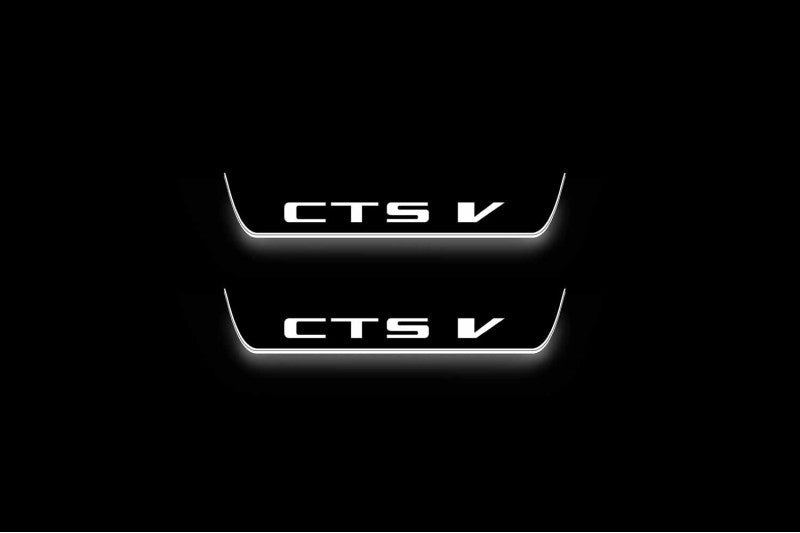 Cadillac CTS II GM325 2007–2014 — CTS V Stainless LED door sills — Rear pair, Night white illumination