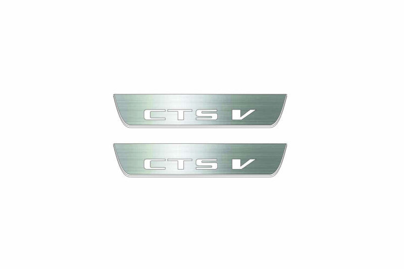 Cadillac CTS II GM325 2007–2014 — CTS V Stainless LED door sills — Rear pair, Day stainless finish
