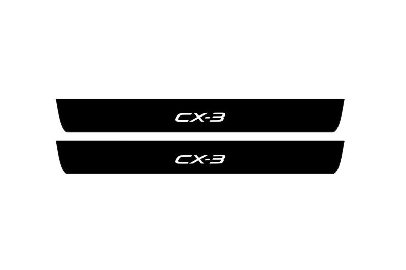 Mazda CX-3 2015+ illuminated door sill protectors stainless steel with CX-3 logo