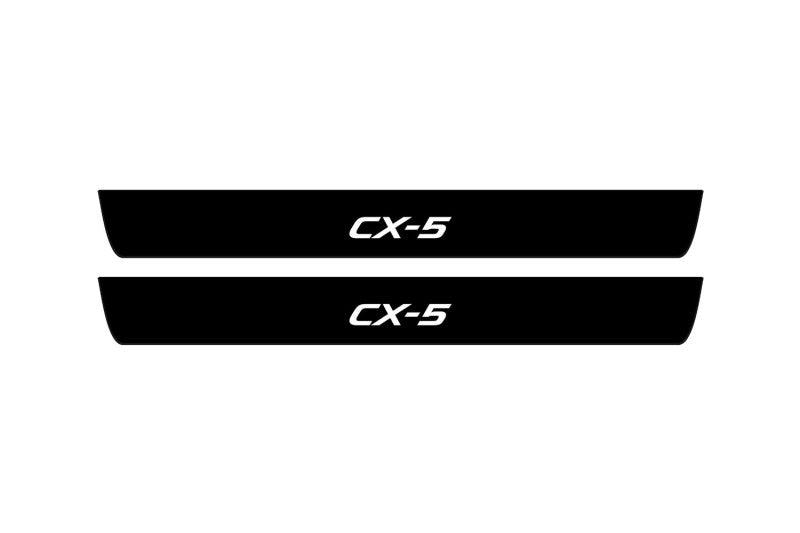 matte black coated stainless steel illuminated door sill protectors with Mazda CX-5 II 2017+ with CX-5 logo