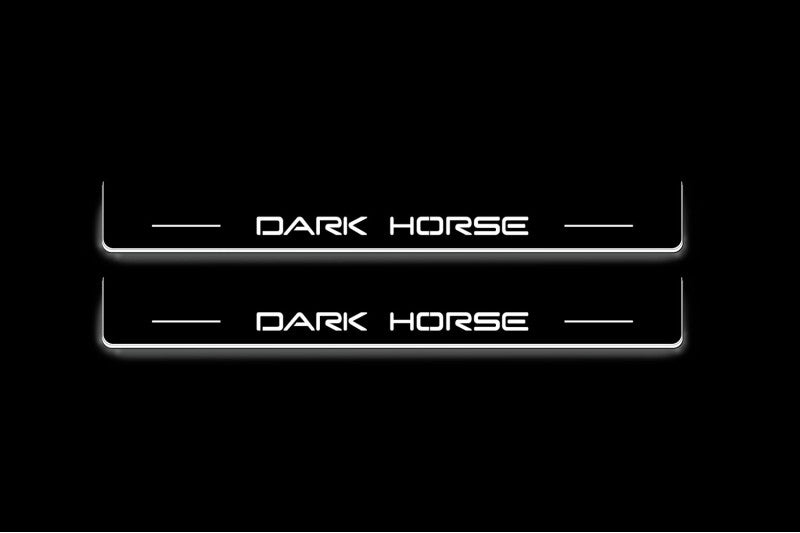 LED door sill plates for Ford Mustang VII S650 2023+ stainless steel with Dark Horse logo