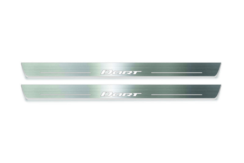 LED door sill plates Dodge Dart 2013+ in stainless steel with Dart logo