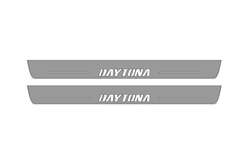 Illuminated LED Door Sill Tread Plates Dodge Charger 2011-2023 With Daytona Logo Dodge Led Door Sills opdesign
