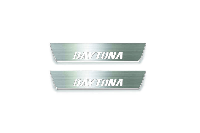 Dodge Charger LD 2011+ stainless steel LED door sill plates with Daytona logo