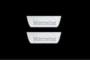 Illuminated LED Door Sill Tread Plates Mercedes C W205 2014-2021 With Mercedes-Benz Logo Mercedes Led Door Sills opdesign