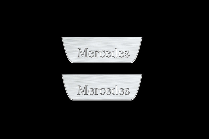 Illuminated LED Door Sill Tread Plates Mercedes C W205 2014-2021 With Mercedes-Benz Logo Mercedes Led Door Sills opdesign