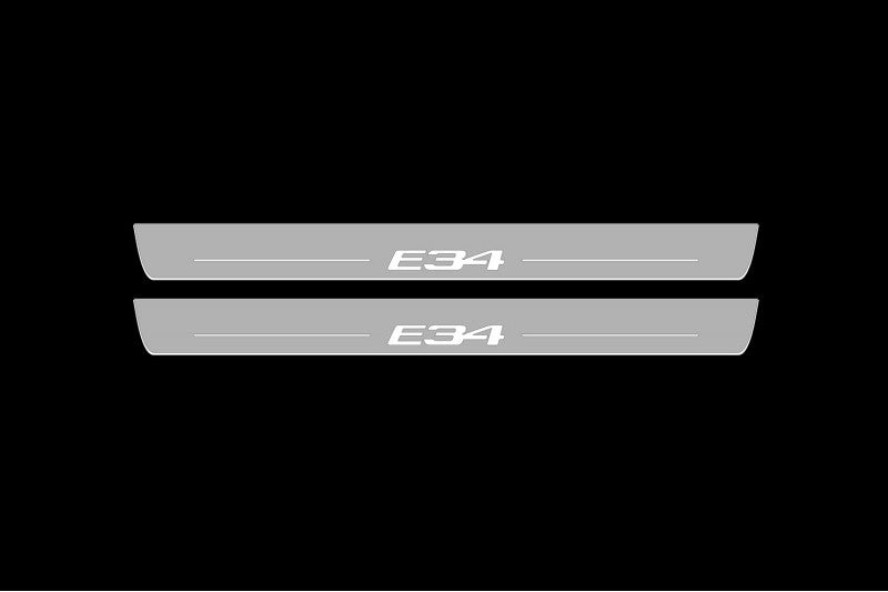 Illuminated LED Door Sill Tread Plates BMW 5 E34 1987-1996 With E34 Logo BMW Led Door Sills opdesign