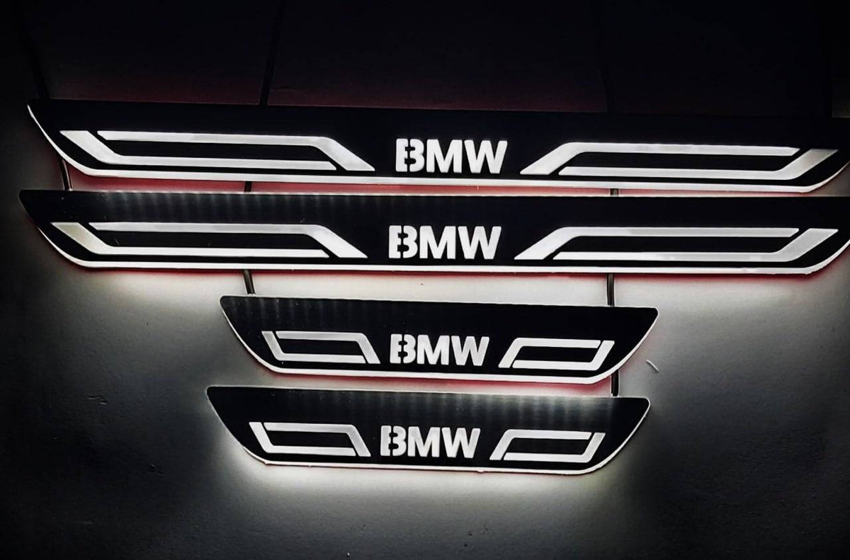 LED door sill plates for BMW 5 E39 1995+ stainless steel with BMW LINE logo