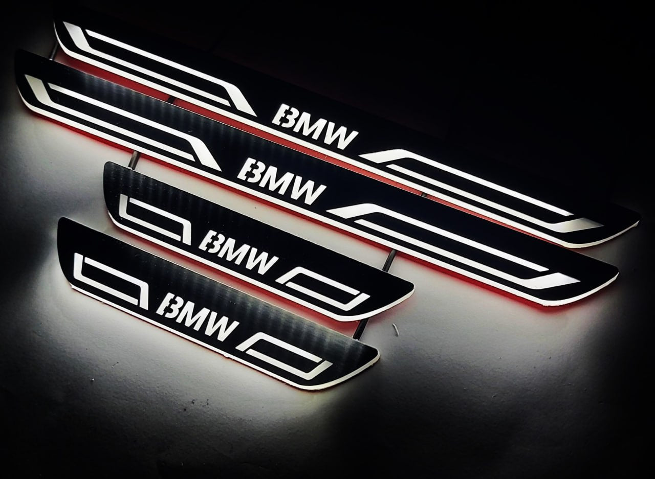 Illuminated LED Door Sill Tread Plates BMW X1 E48 2009-2015 With BMW LINE Logo BMW Led Door Sills opdesign
