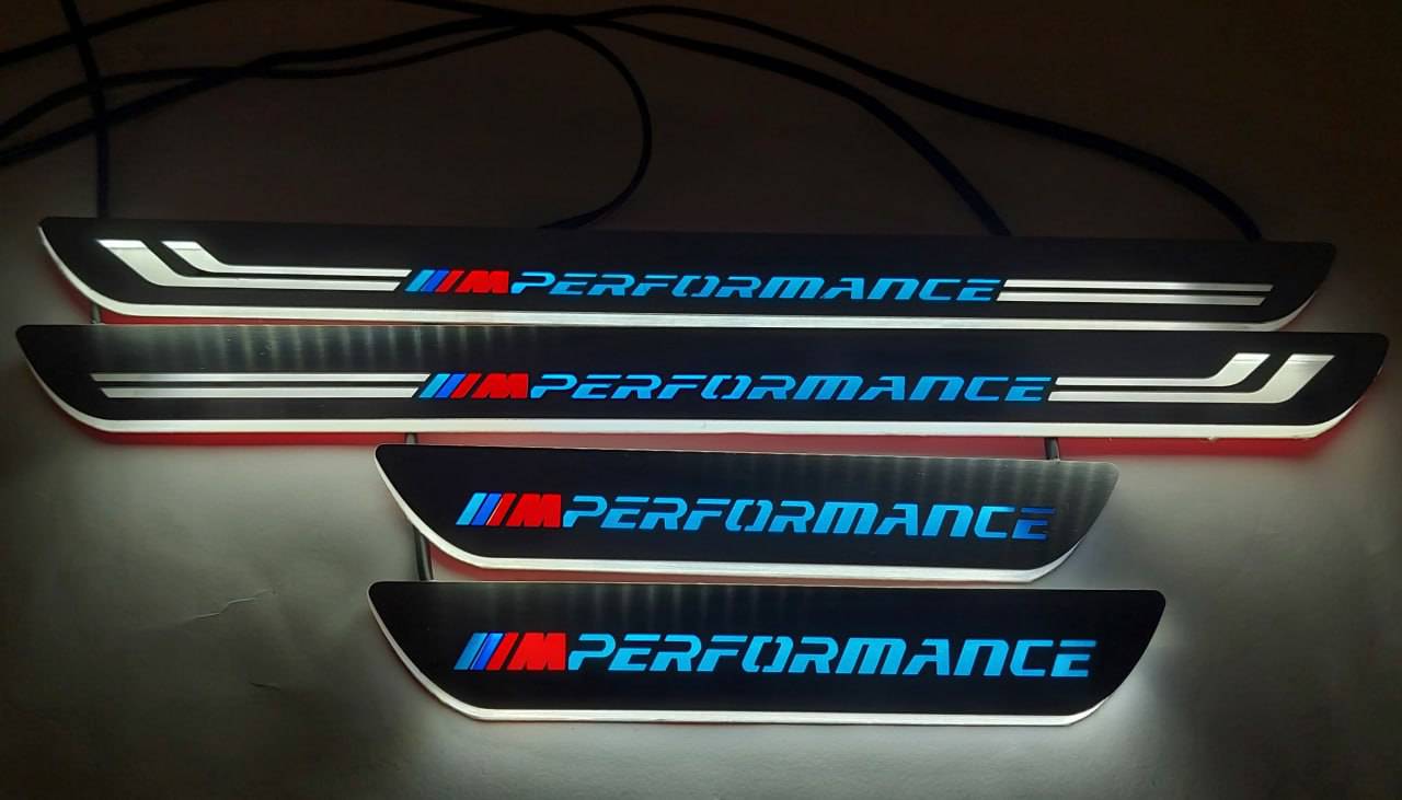 BMW 5 F10 2009+ illuminated entry guards in stainless steel with M Performance logo
