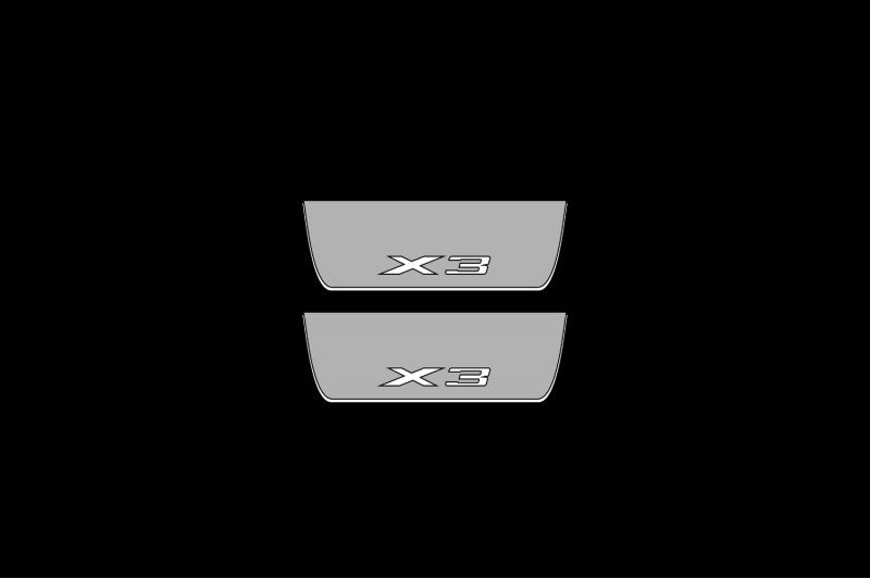 Illuminated LED Door Sill Tread Plates BMW X3 F25 2010-2017 With X3 Logo BMW Led Door Sills opdesign