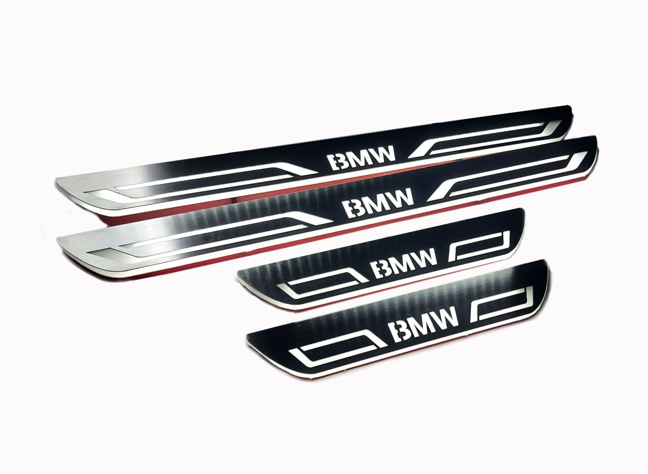 Illuminated LED Door Sill Tread Plates BMW X5 E70 2006-2013 With BMW LINE Logo BMW Led Door Sills opdesign