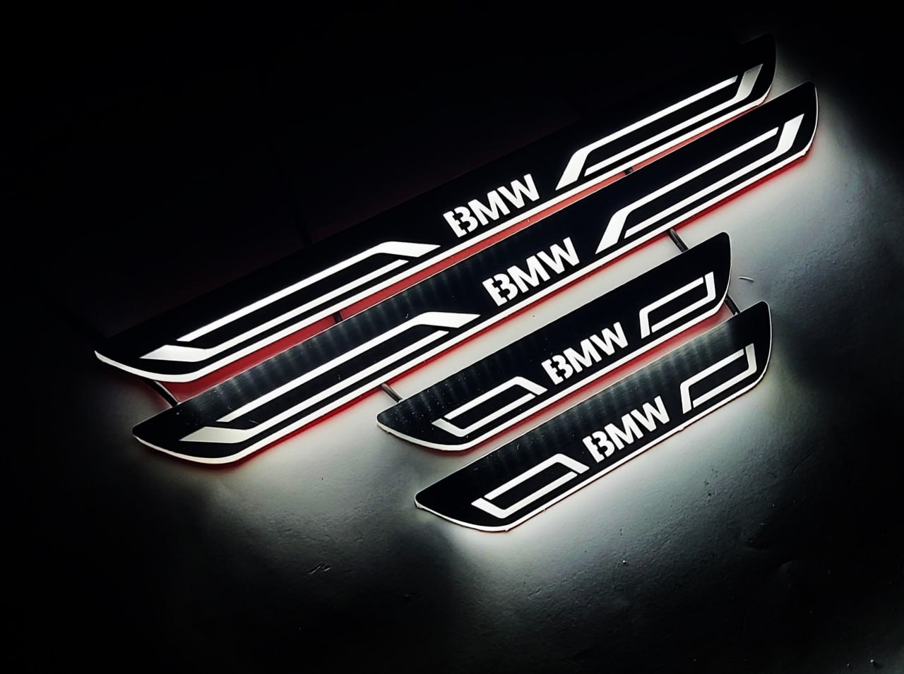 Illuminated LED Door Sill Tread Plates BMW X5 E70 2006-2013 With BMW LINE Logo BMW Led Door Sills opdesign