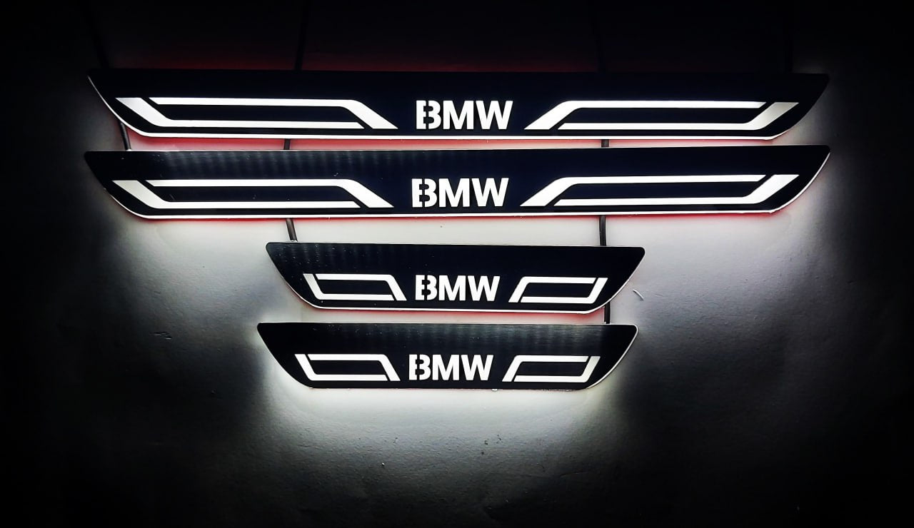 stainless steel LED door sill plates for BMW X5 E70 2006+ with BMW LINE logo