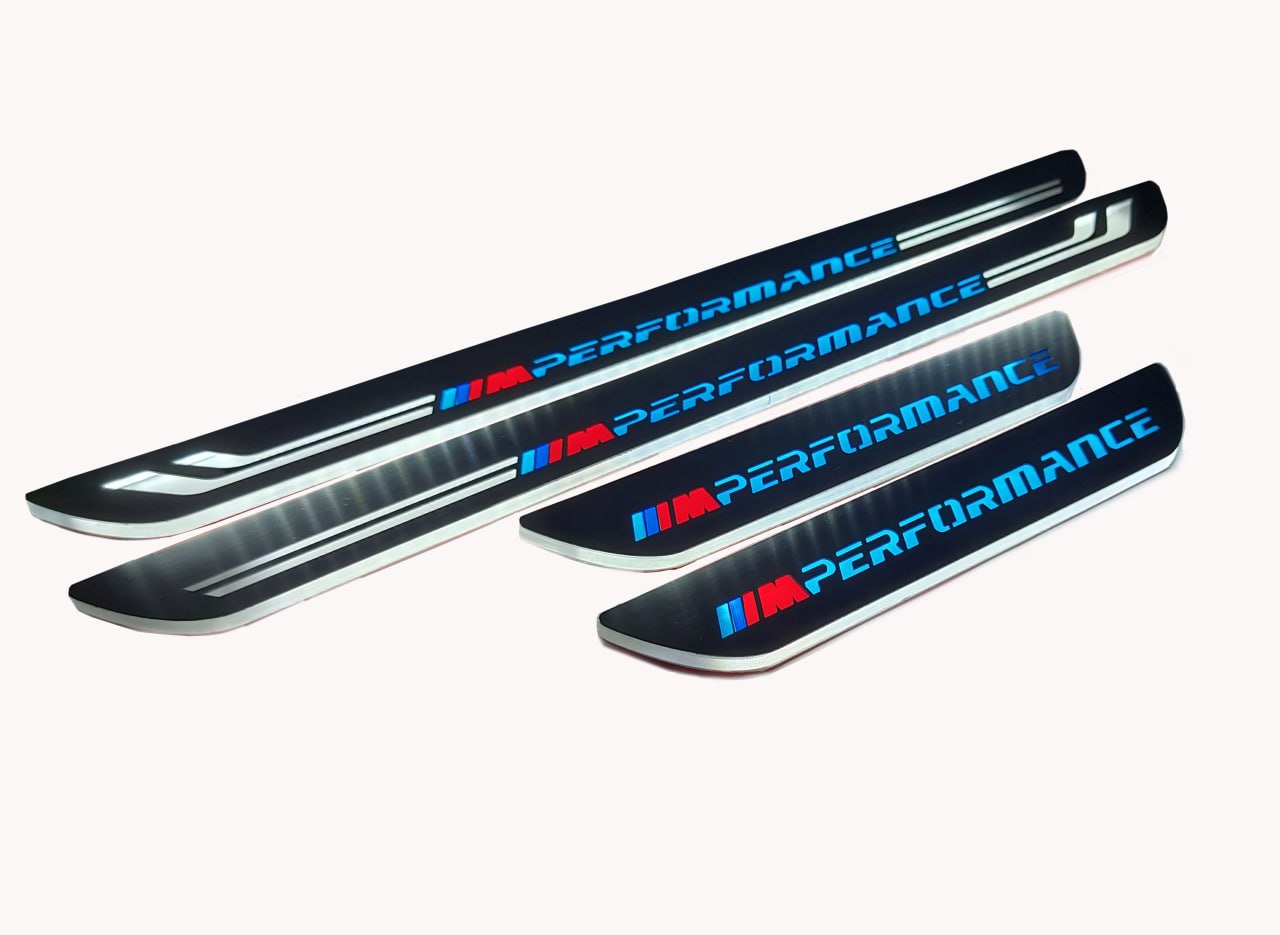 Illuminated LED Door Sill Tread Plates BMW X5 E70 2006-2013 With M Perfomance Logo BMW Led Door Sills opdesign
